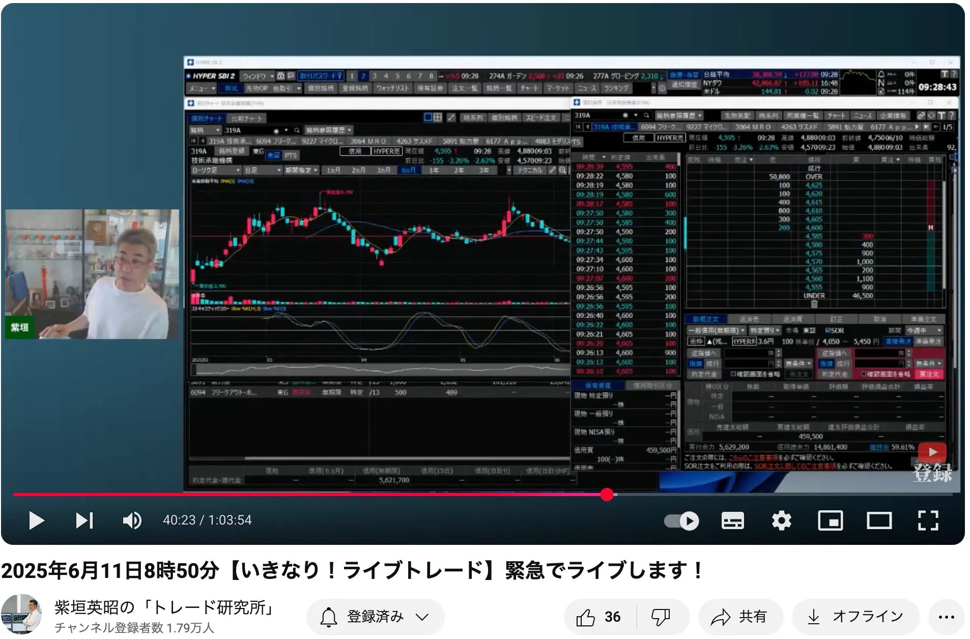 Youtubeライブで売買をリアルタイム配信中